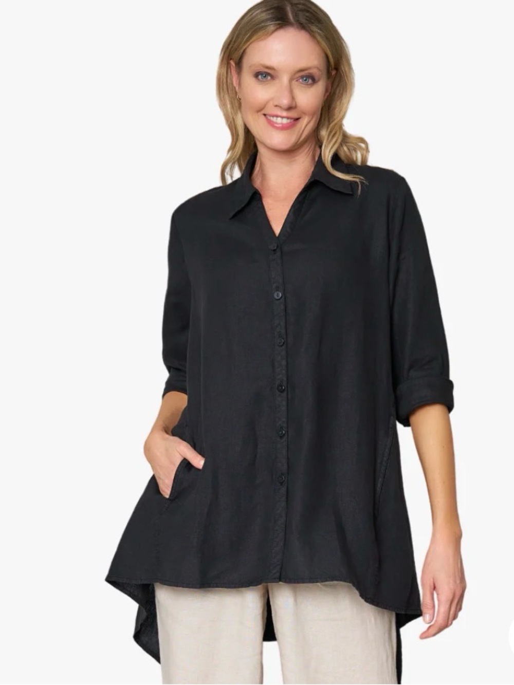 Stella Carakasi Black Button-Down Tunic Blouse